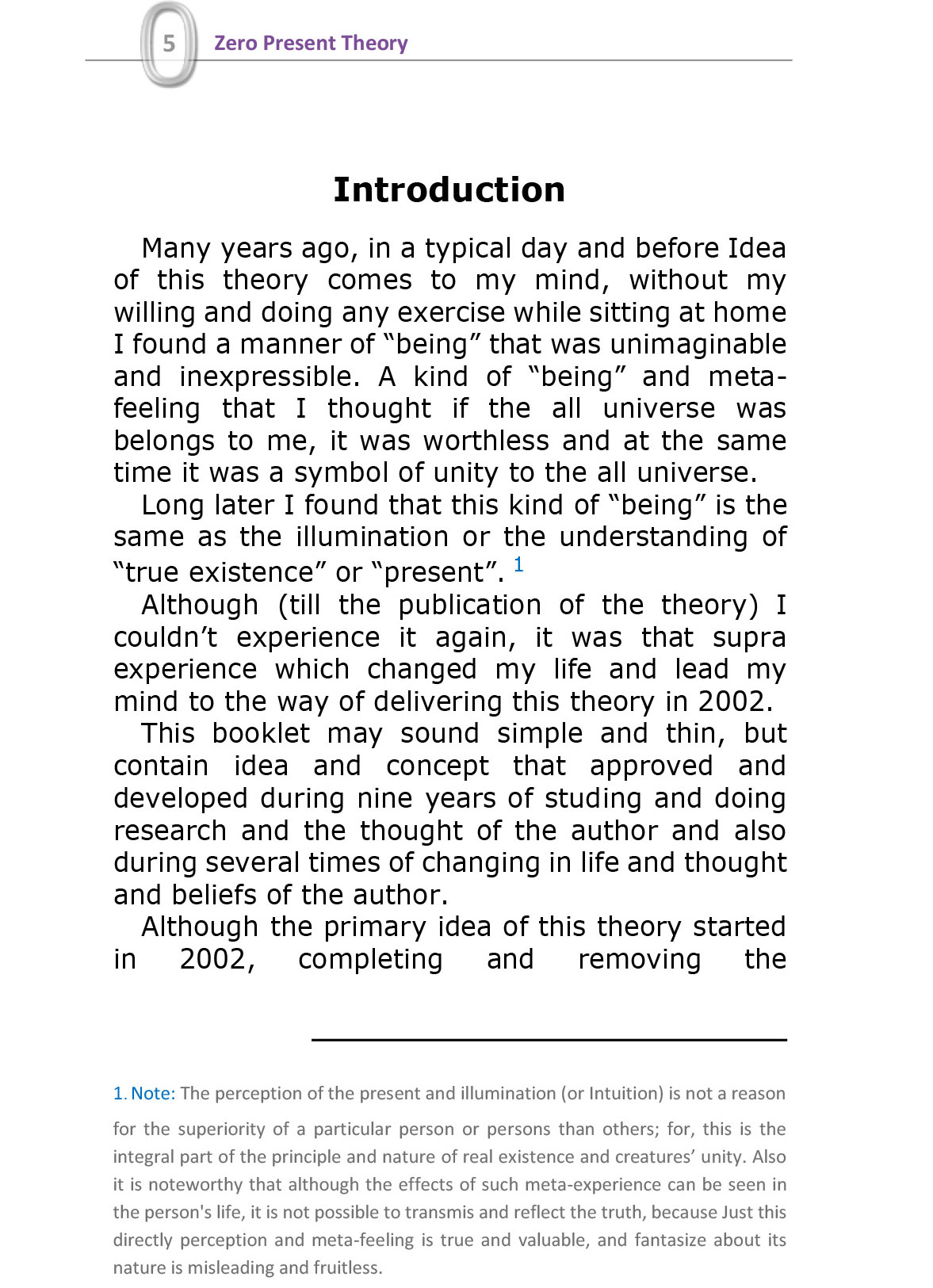 Booklet of Zero Present Theory