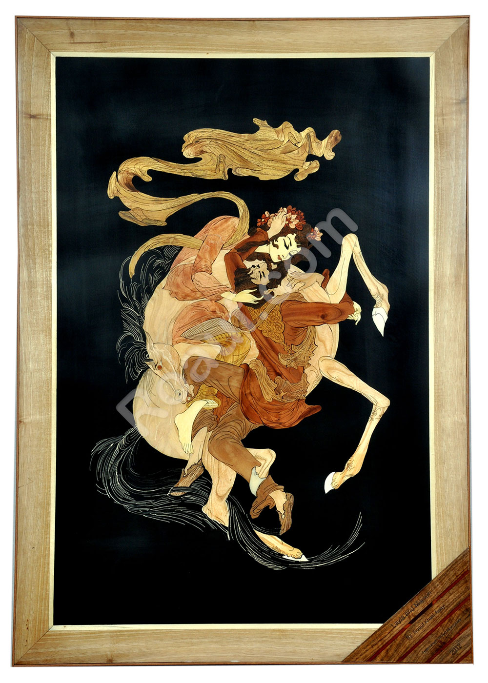 Wood Inlay, Wood Marquetry Panel of Layla and Majnun