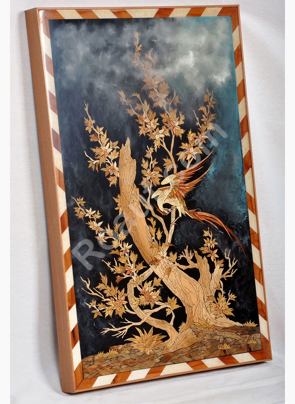 Wood Inlay, Wood Marquetry Panel of Phoenix
