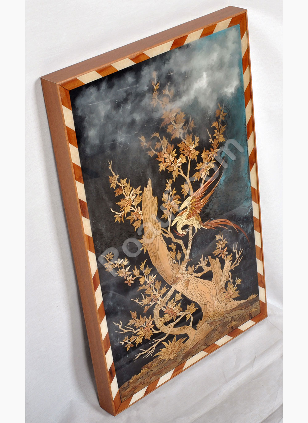 Wood Inlay, Wood Marquetry Panel of Phoenix