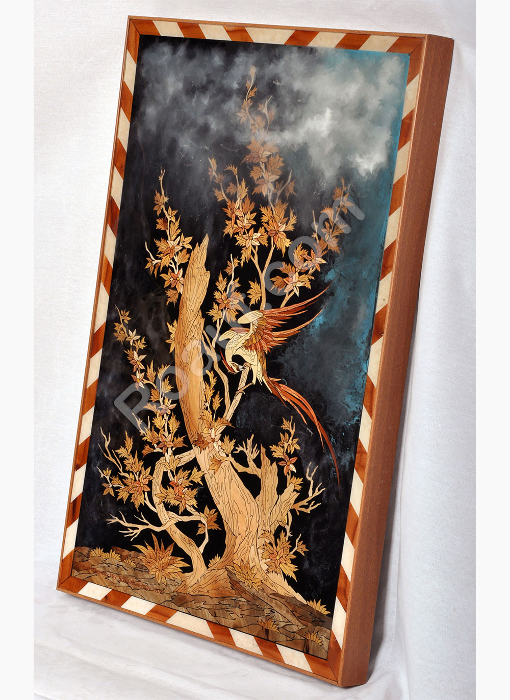 Wood Inlay, Wood Marquetry Panel of Phoenix