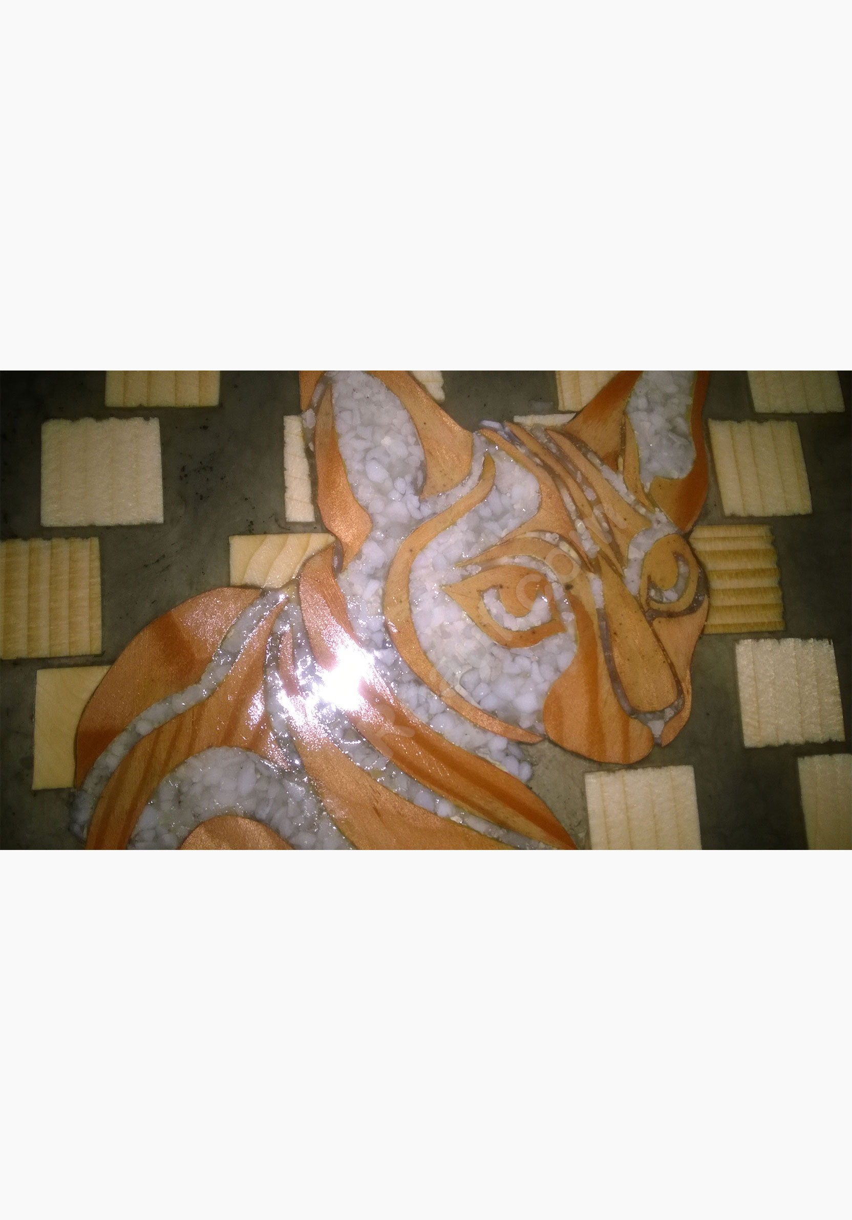 Wood Inlay / Wood Marquetry Panel of a Cat