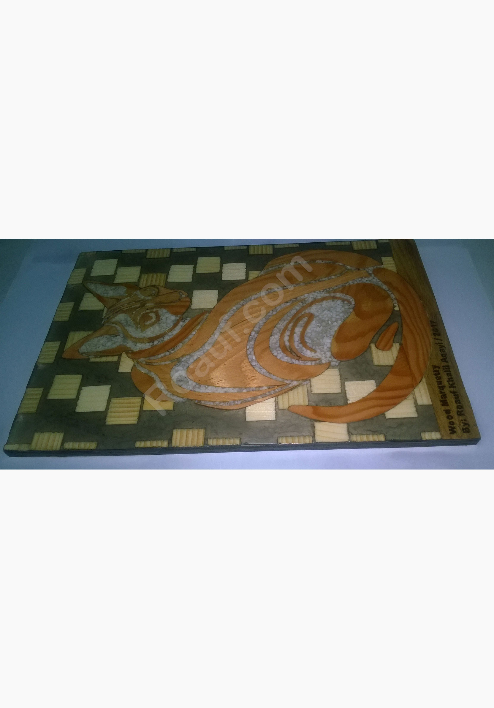 Wood Inlay / Wood Marquetry Panel of a Cat