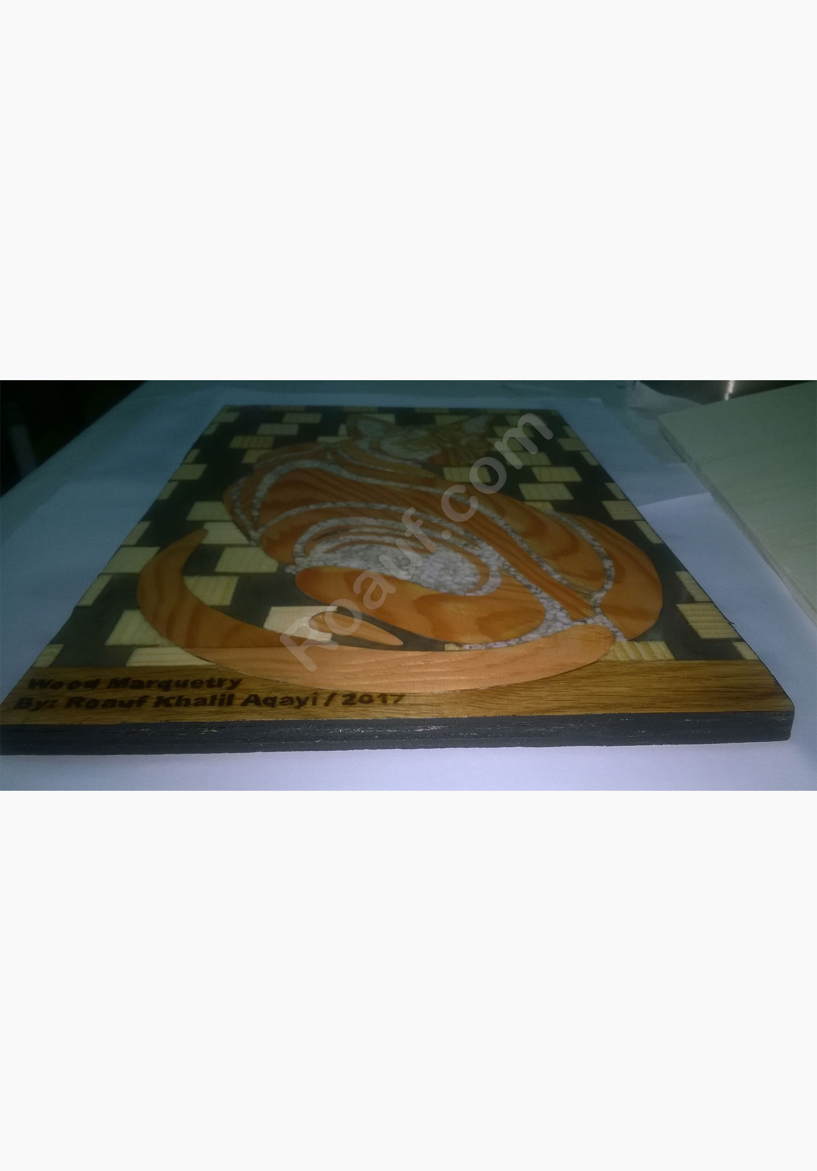 Wood Inlay / Wood Marquetry Panel of a Cat