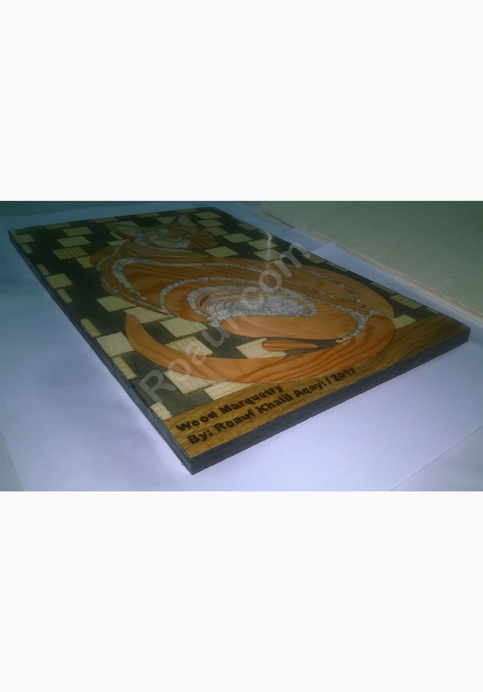 Wood Inlay / Wood Marquetry Panel of a Cat