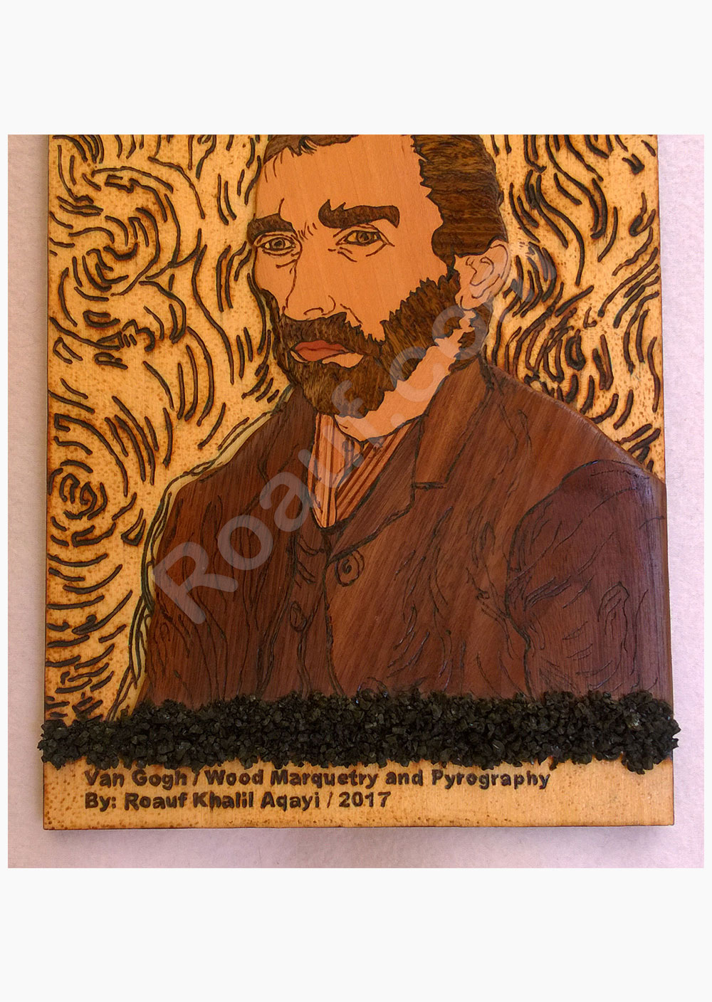 Wood Inlay / Wood Marquetry and Pyrography Panel of Van Gogh