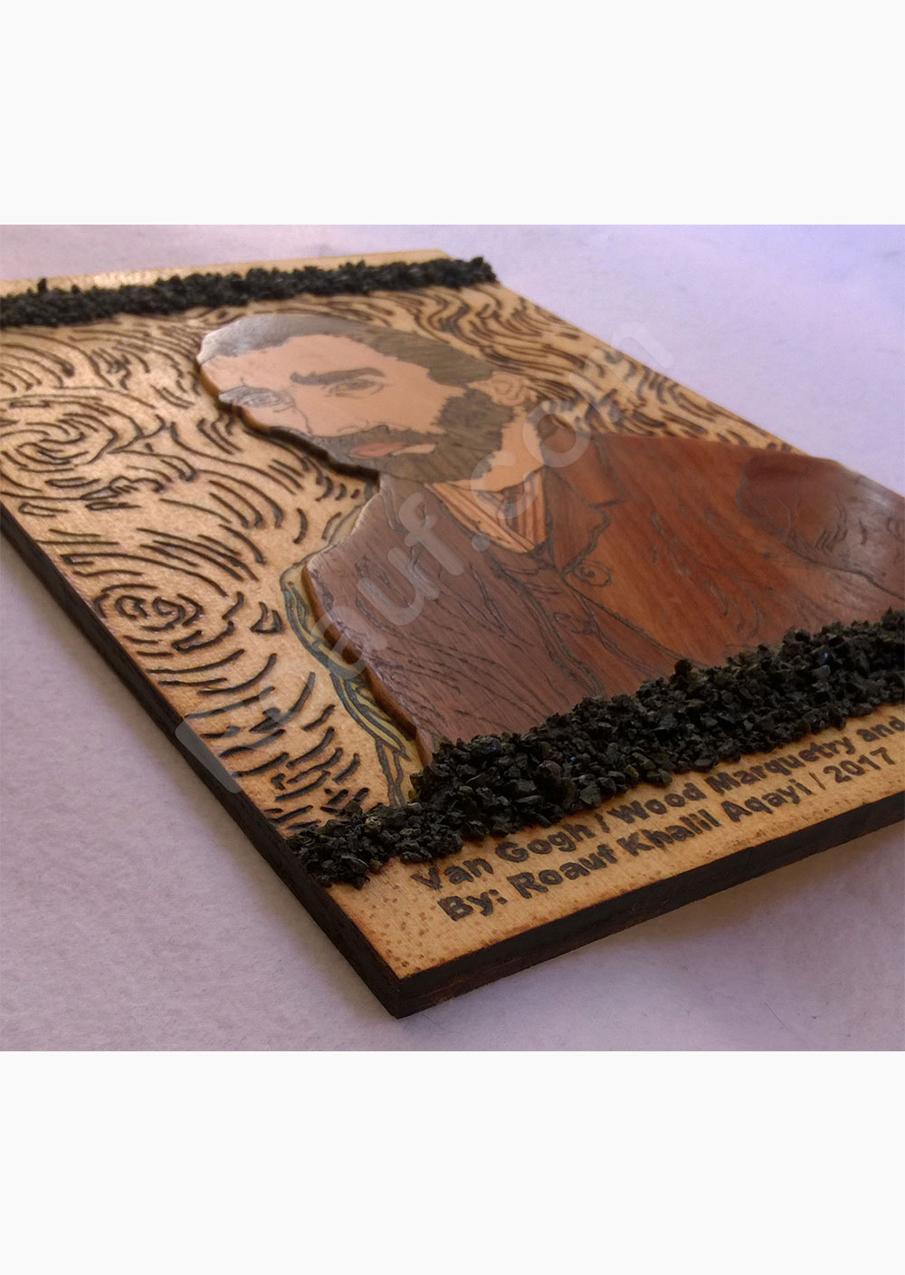 Wood Inlay / Wood Marquetry and Pyrography Panel of Van Gogh