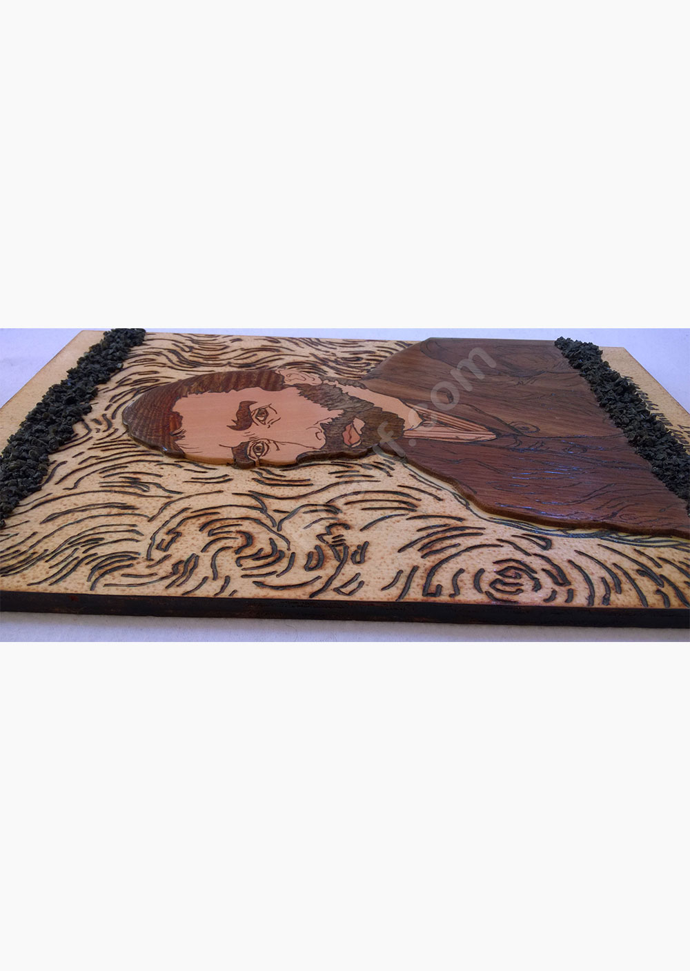 Wood Inlay / Wood Marquetry and Pyrography Panel of Van Gogh