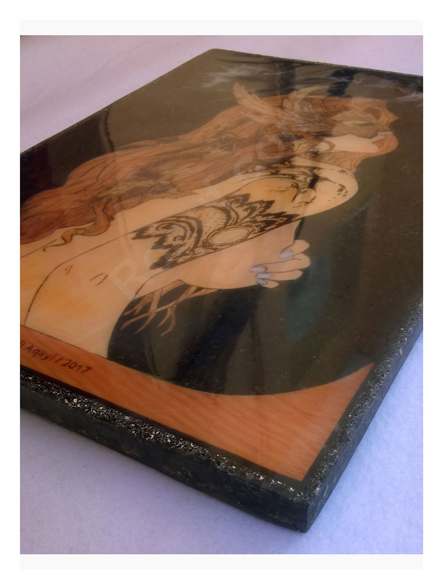 Wood Inlay / Wood Marquetry Panel of a Naked Woman