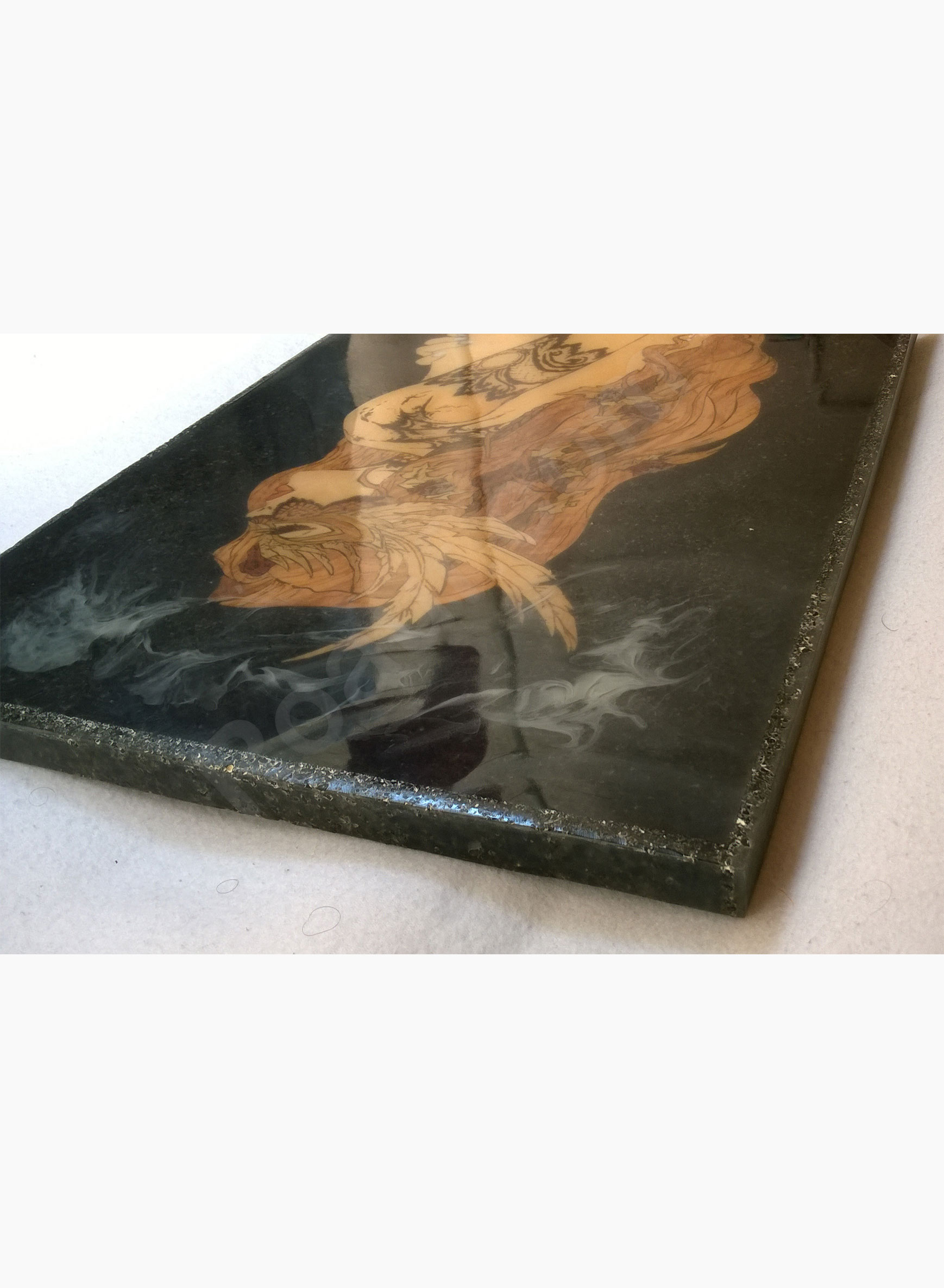 Wood Inlay / Wood Marquetry Panel of a Naked Woman