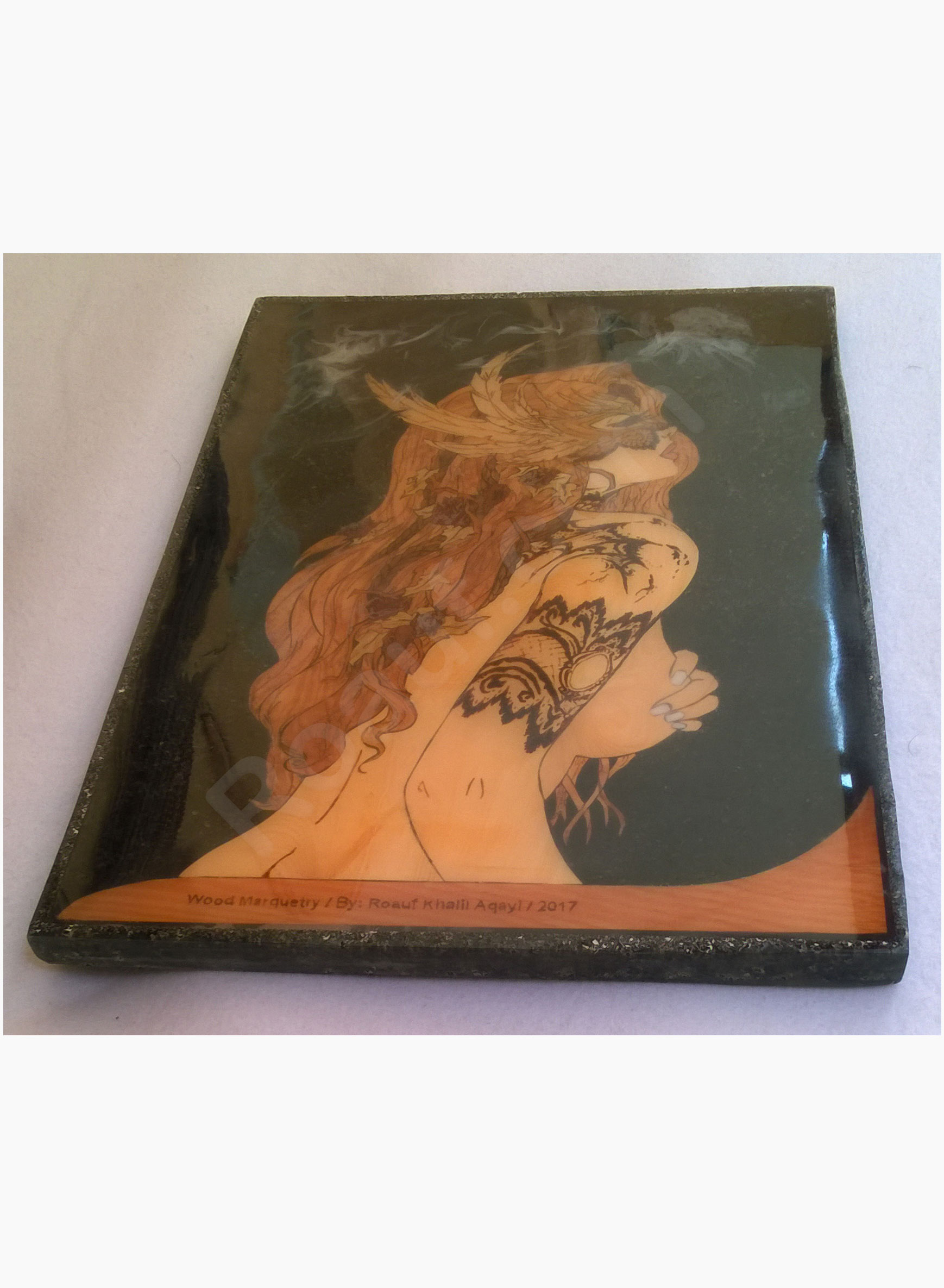 Wood Inlay / Wood Marquetry Panel of a Naked Woman