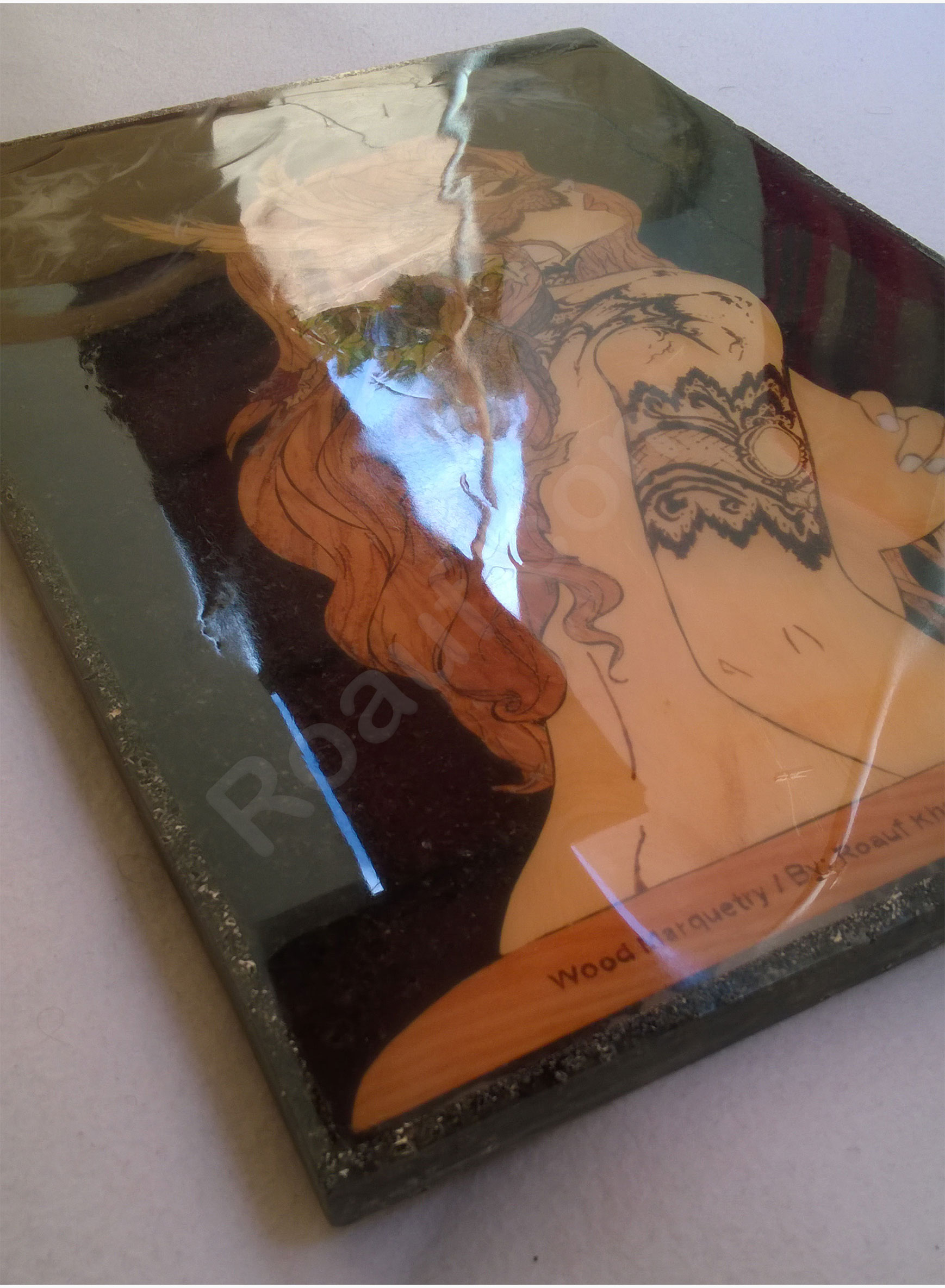 Wood Inlay / Wood Marquetry Panel of a Naked Woman