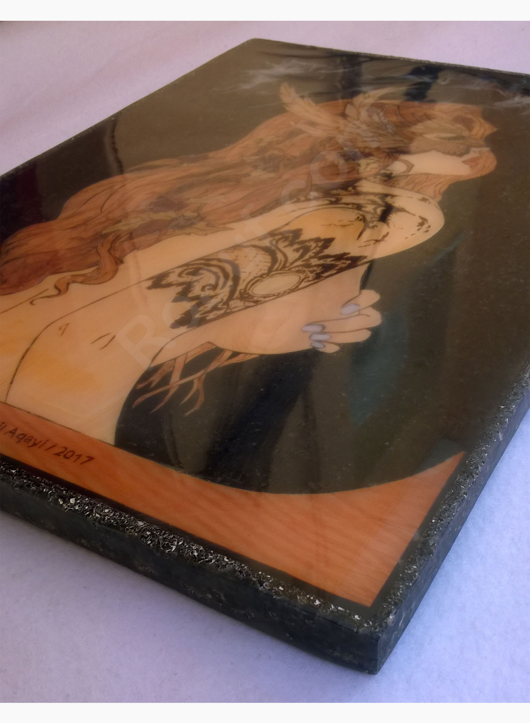 Wood Inlay / Wood Marquetry Panel of a Naked Woman