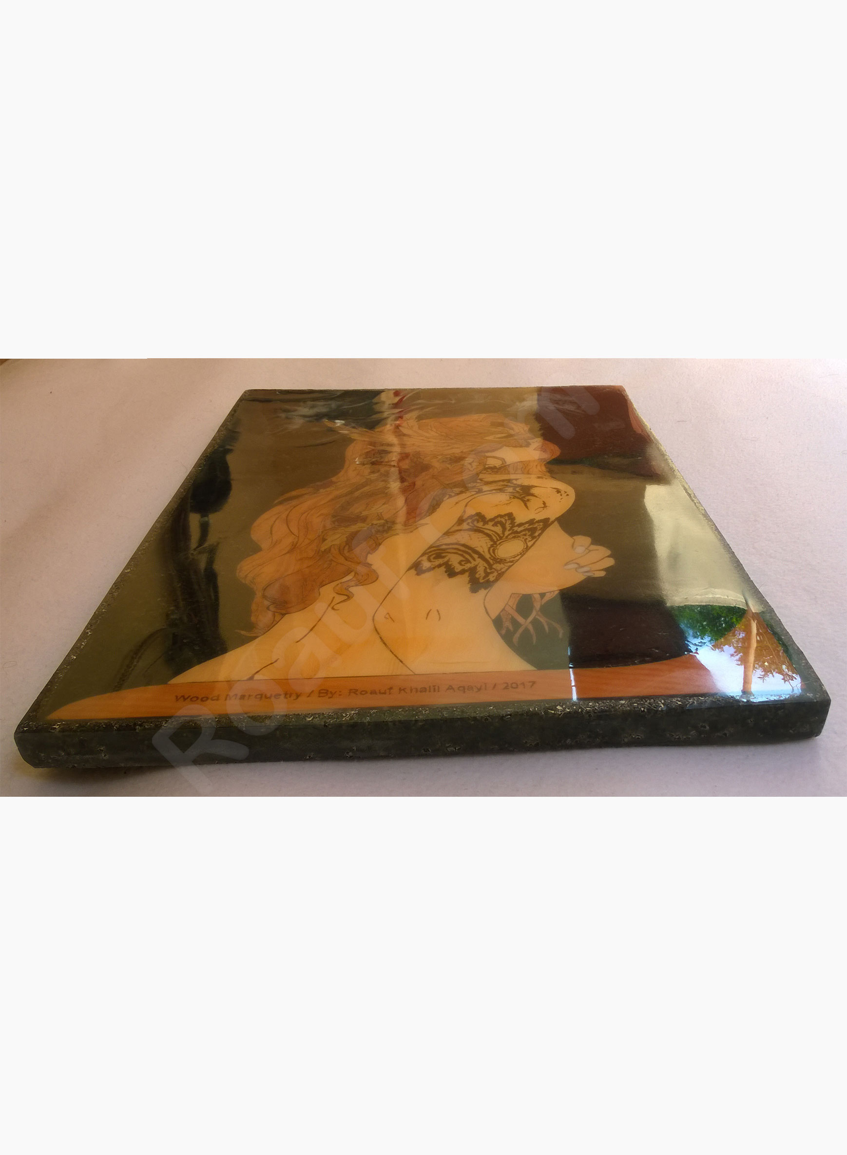 Wood Inlay / Wood Marquetry Panel of a Naked Woman