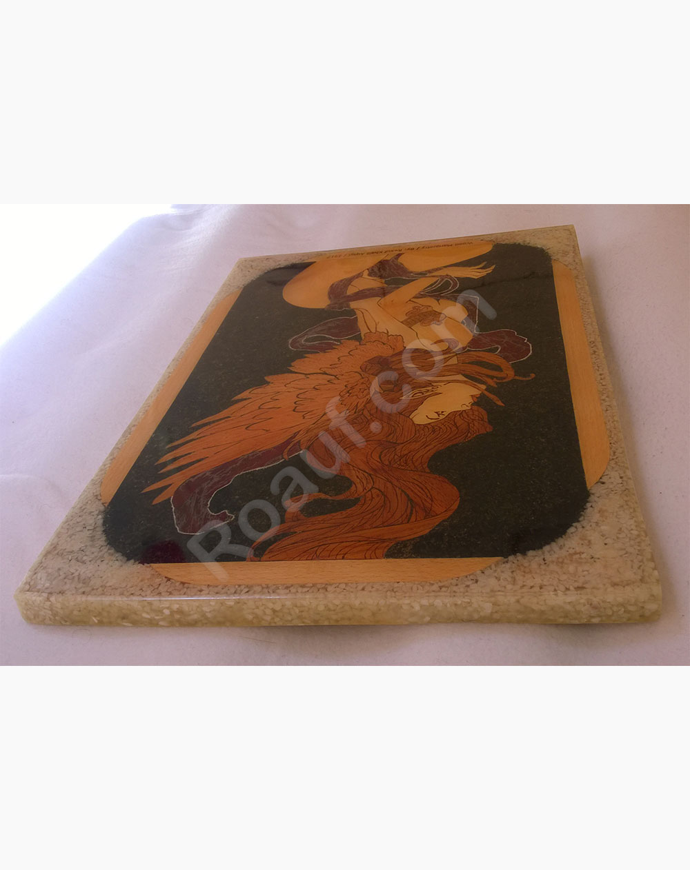 Wood Inlay / Wood Marquetry Panel of a Naked Angel