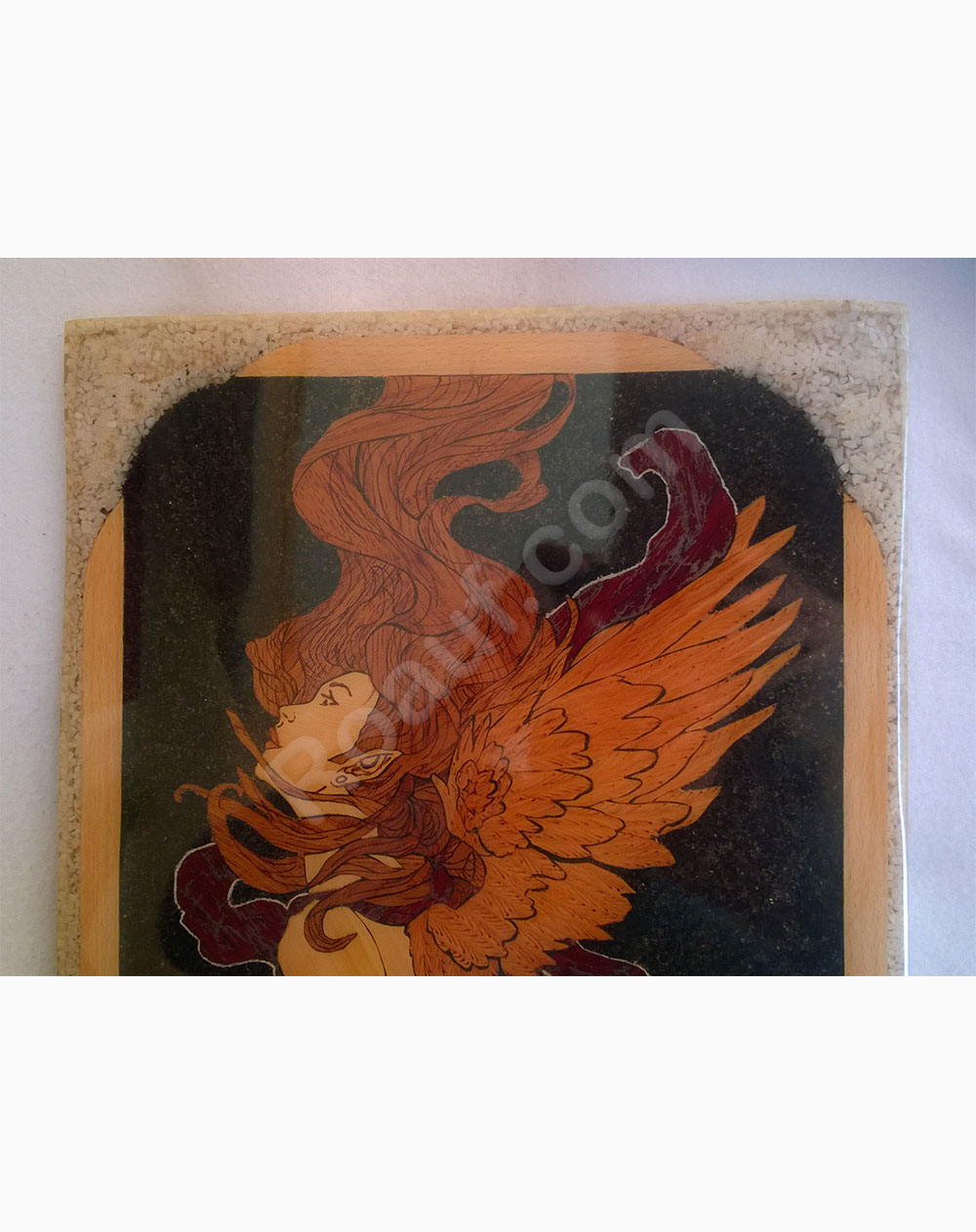 Wood Inlay / Wood Marquetry Panel of a Naked Angel