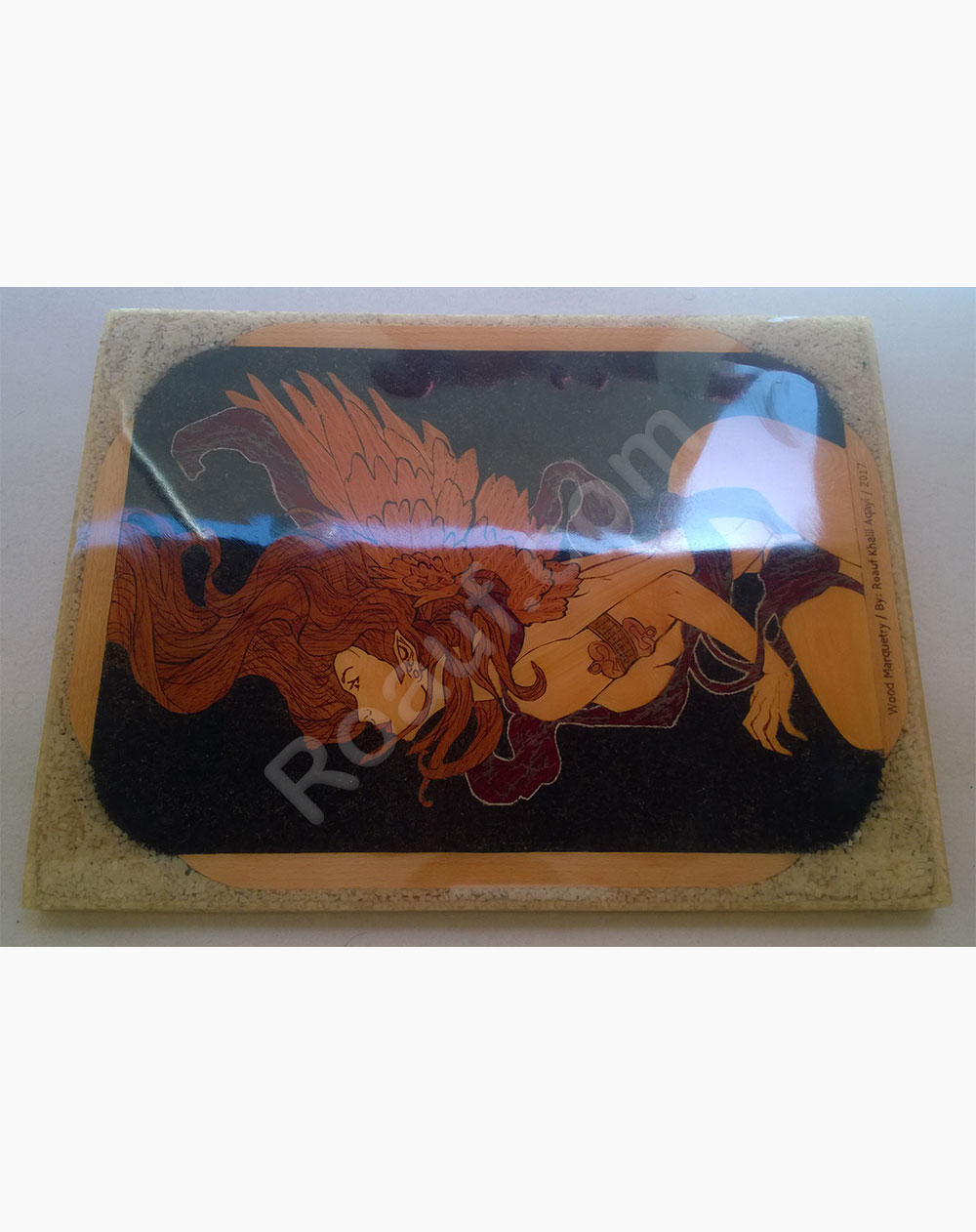 Wood Inlay / Wood Marquetry Panel of a Naked Angel