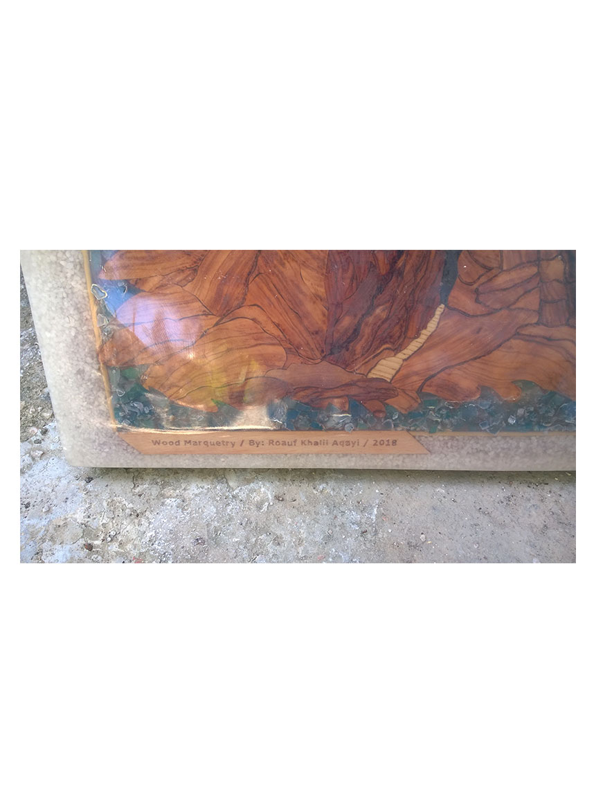 Wood Inlay / Wood Marquetry Panel of
Mountain Village and Dragon